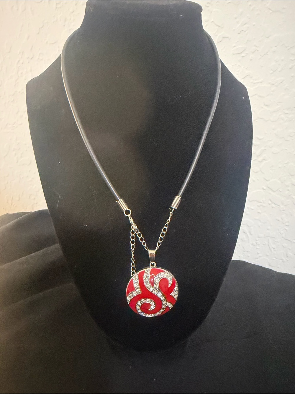 Red Swirl Pendant Necklace with Silver Accents